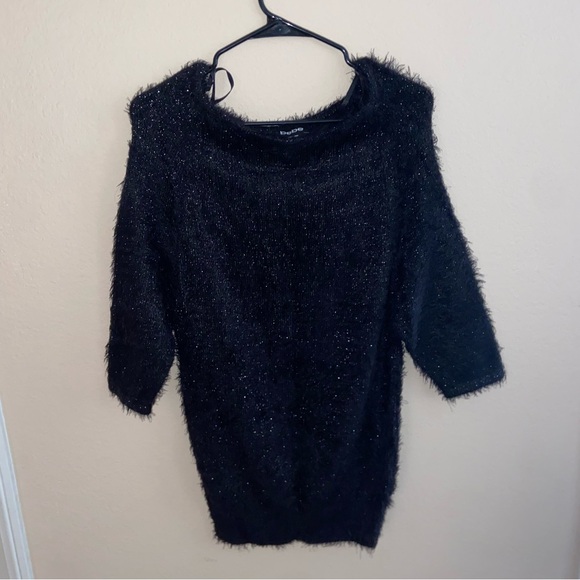 Bebè designer black fur fuzzy coat mini dress longsleeve sparkles cute pull over - Picture 6 of 11